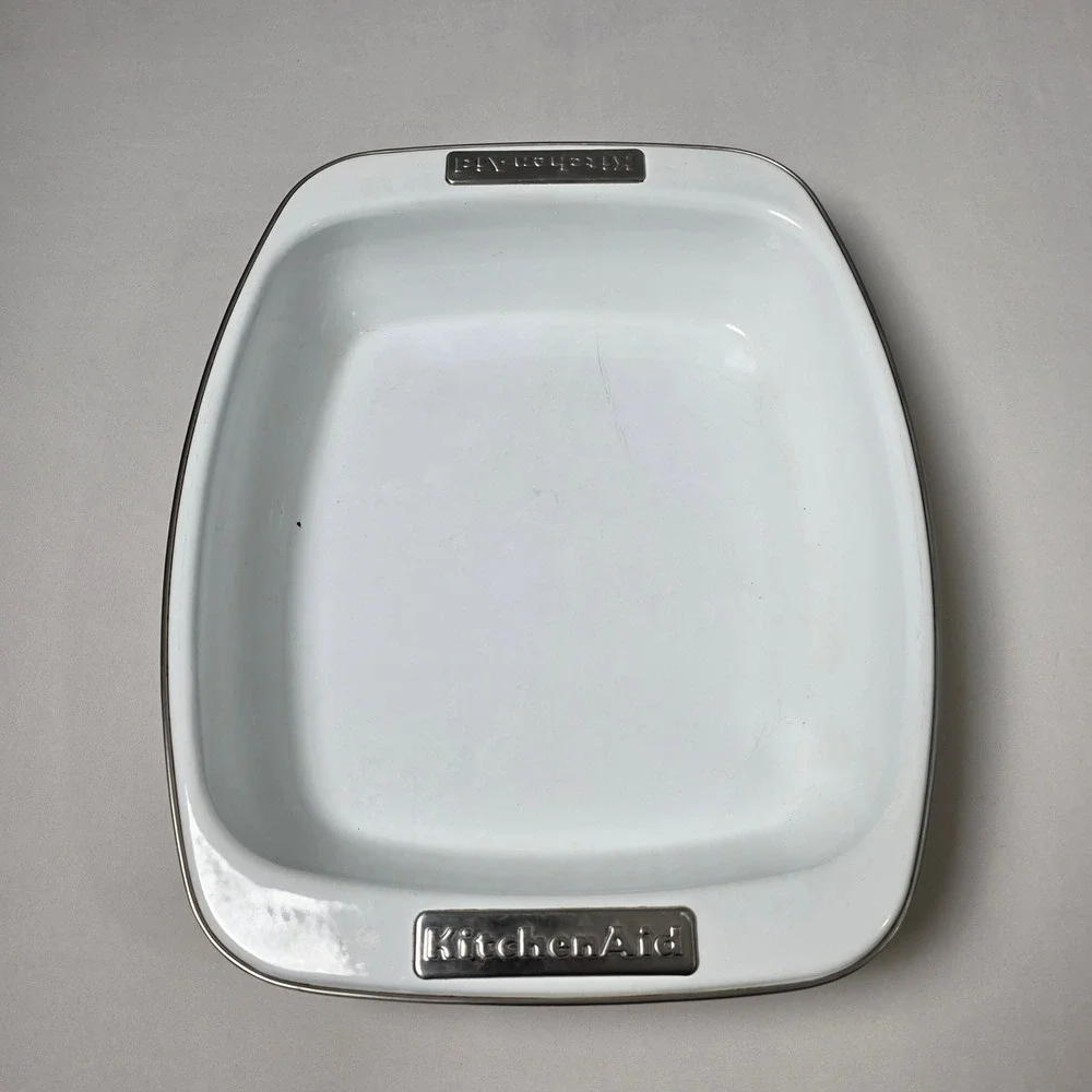 KitchenAid Roasting Pan Large White Enamel Rectangular Casserole Dish Vintage